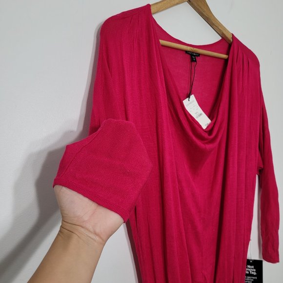 Express Drape Neck Bodycon Mini Dress Red 3/4 Sleeves Stretch Fitted New Small - Picture 5 of 10